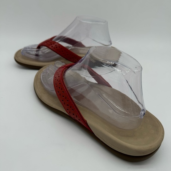 Vionic Tide Red Leather Laser Cut Toe Post Thong Sandal Flip Flop Size 8 - Picture 12 of 13